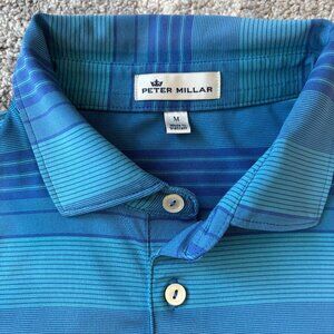 Peter Millar Mens performance stretch golf polo size m blue stripes